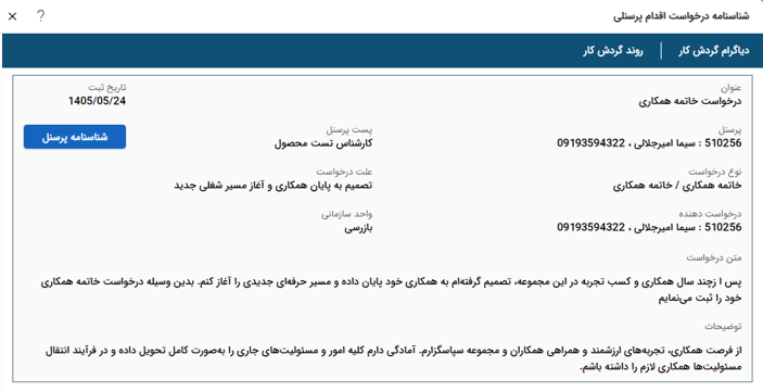 تصویر فرآیند آماده خاتمه همکاری با پرسنل - حوزه BPMS و مدیریت فرآیندهای کسب و کار